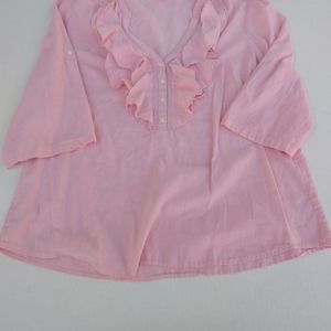 Ann Taylor LOFT PINK RUFFLE BLOUSE